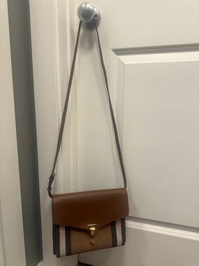 Burberry Brown Leather and Stripe Crossbody Bag